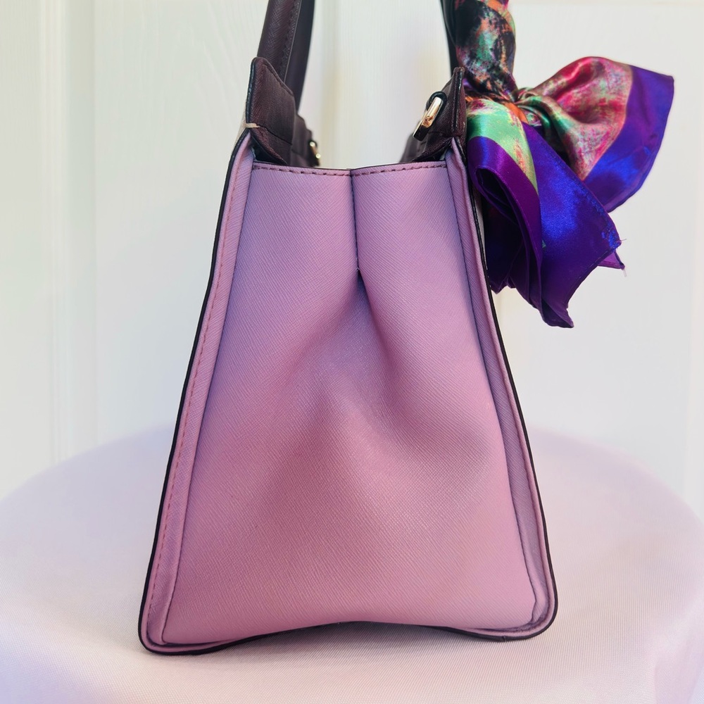 KATE SPADE ~ Two-Tone Cream, Dark Purple, and Lavender Satchel w/Colorful Scarf - Picture 5 of 14